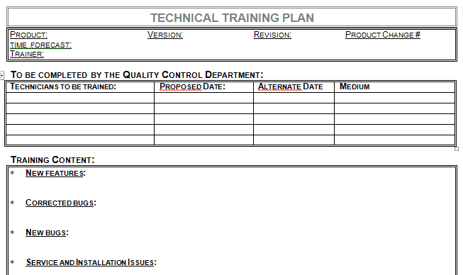 Technical Training Plan Template Microsoft Word Download Templatestaff