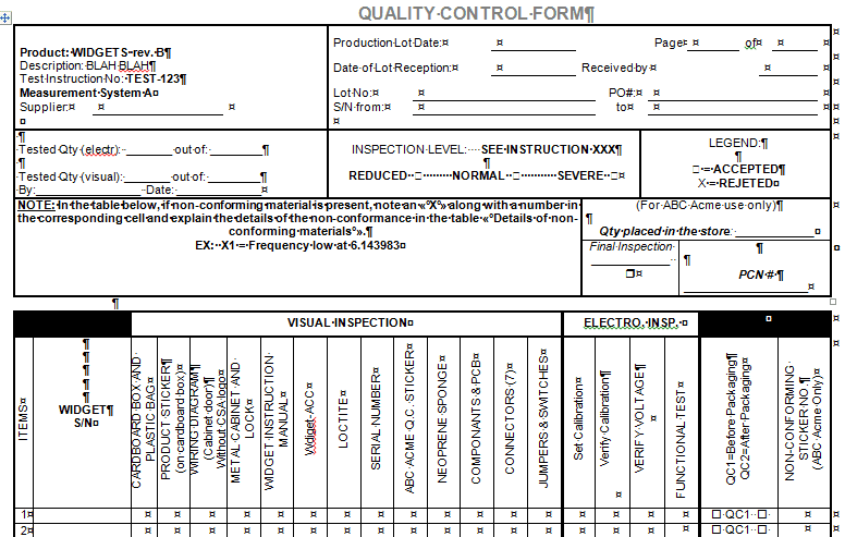 Quality Control Form for Microsoft Word and Excel